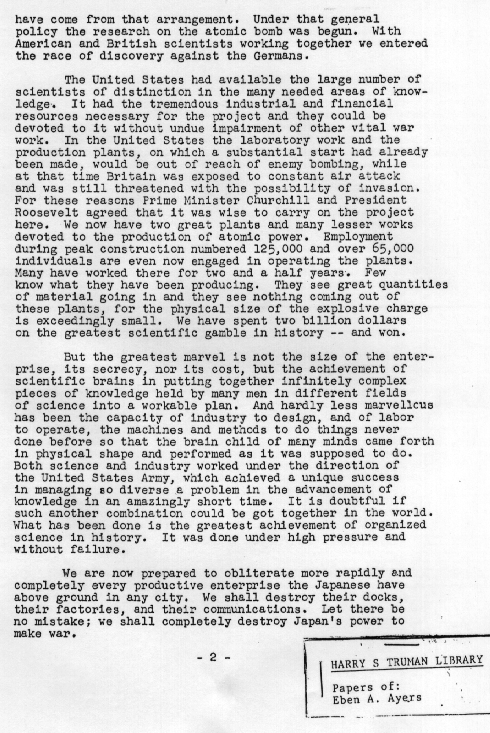 president truman atomic bomb. Page two of the Truman#39;s